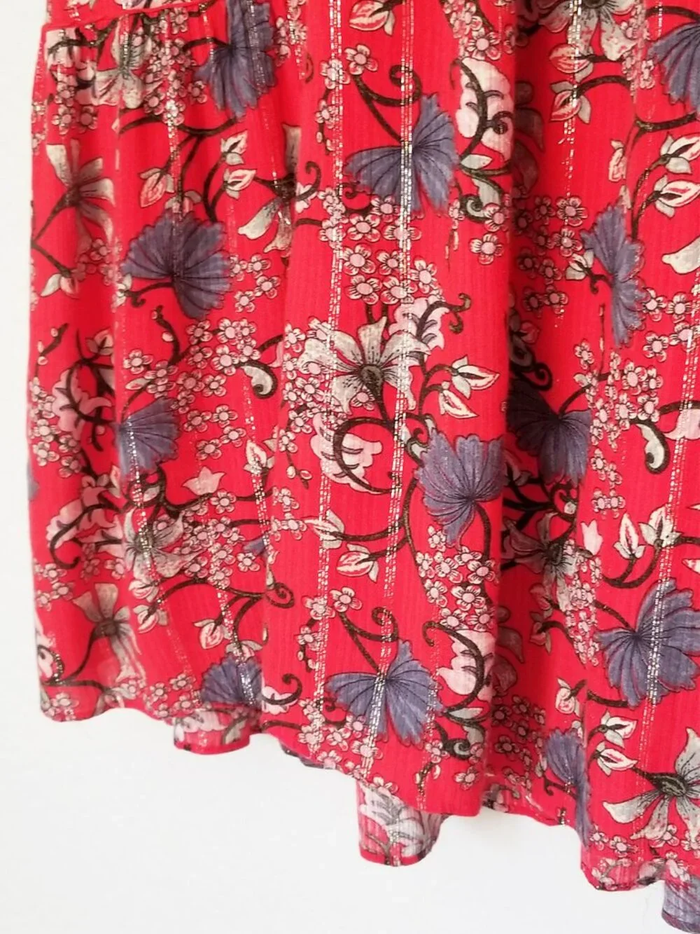 ba&sh Eve Red Floral Metallic Boho Flowy Dress Size 2, US 8 Medium Flowy $235 - Picture 15 of 16